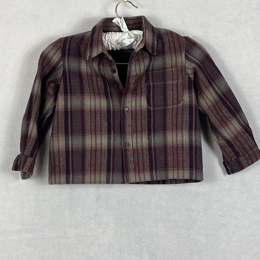 Boys Handmade Wool Maroon Plaid Flannel Button Up